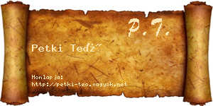 Petki Teó névjegykártya